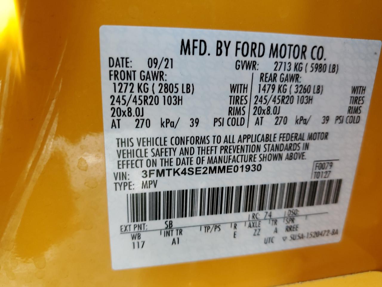 3FMTK4SE2MME01930 2021 Ford Mustang Mach-E Gt