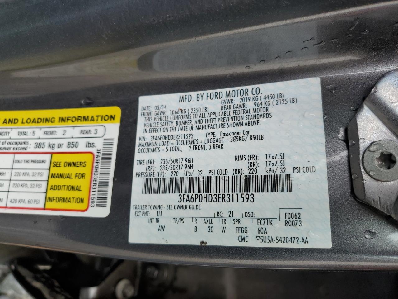 3FA6P0HD3ER311593 2014 Ford Fusion Se