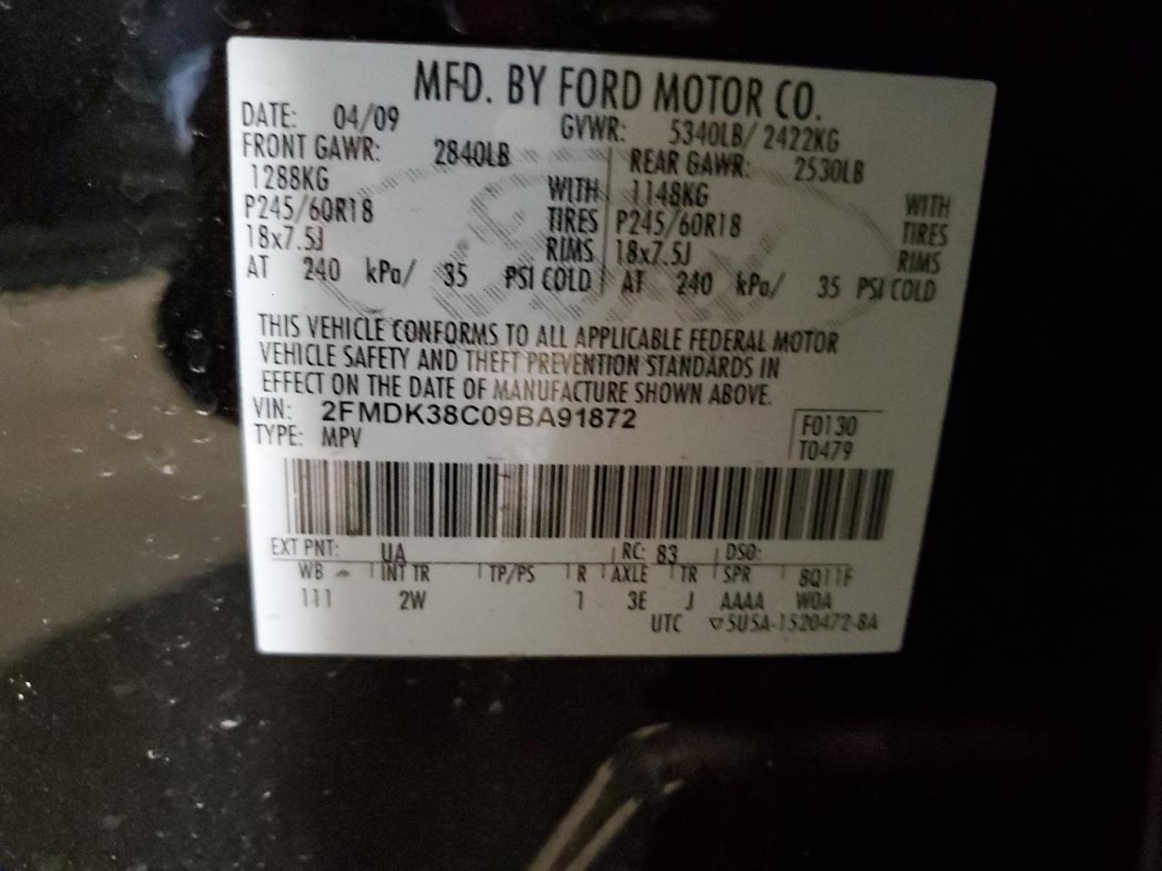 2FMDK38C09BA91872 2009 Ford Edge Sel