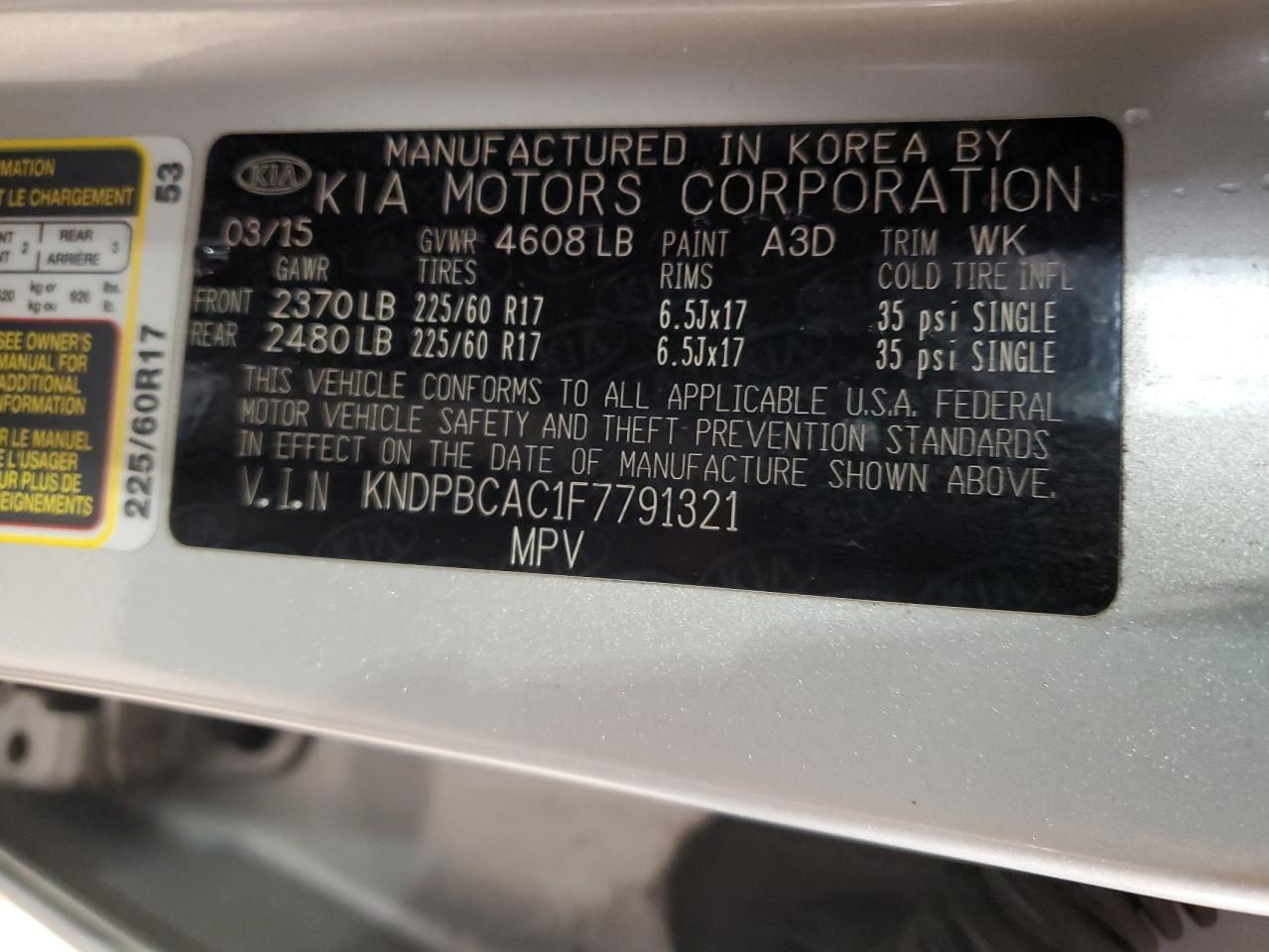 KNDPBCAC1F7791321 2015 Kia Sportage Lx