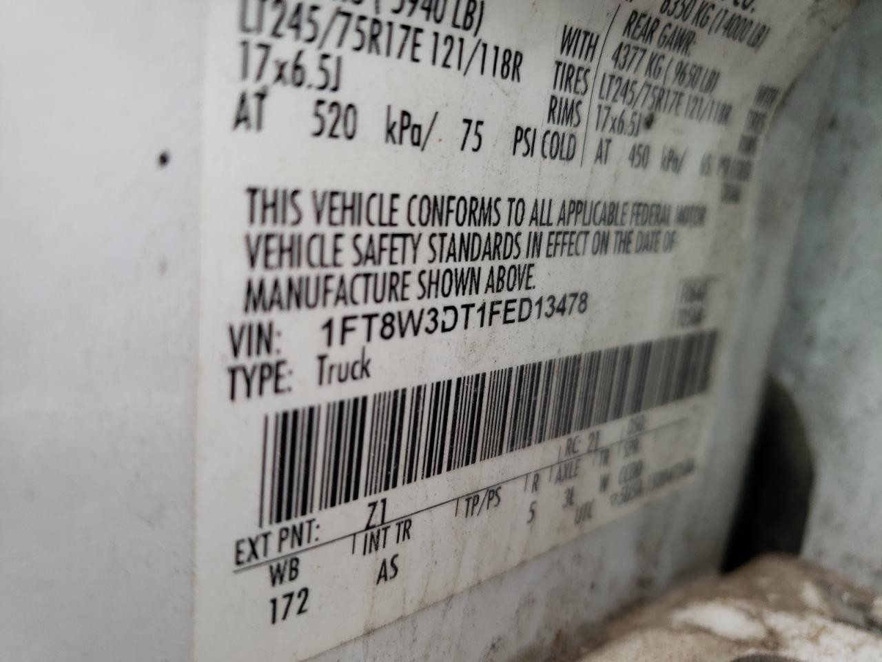 1FT8W3DT1FED13478 2015 Ford F350 Super Duty