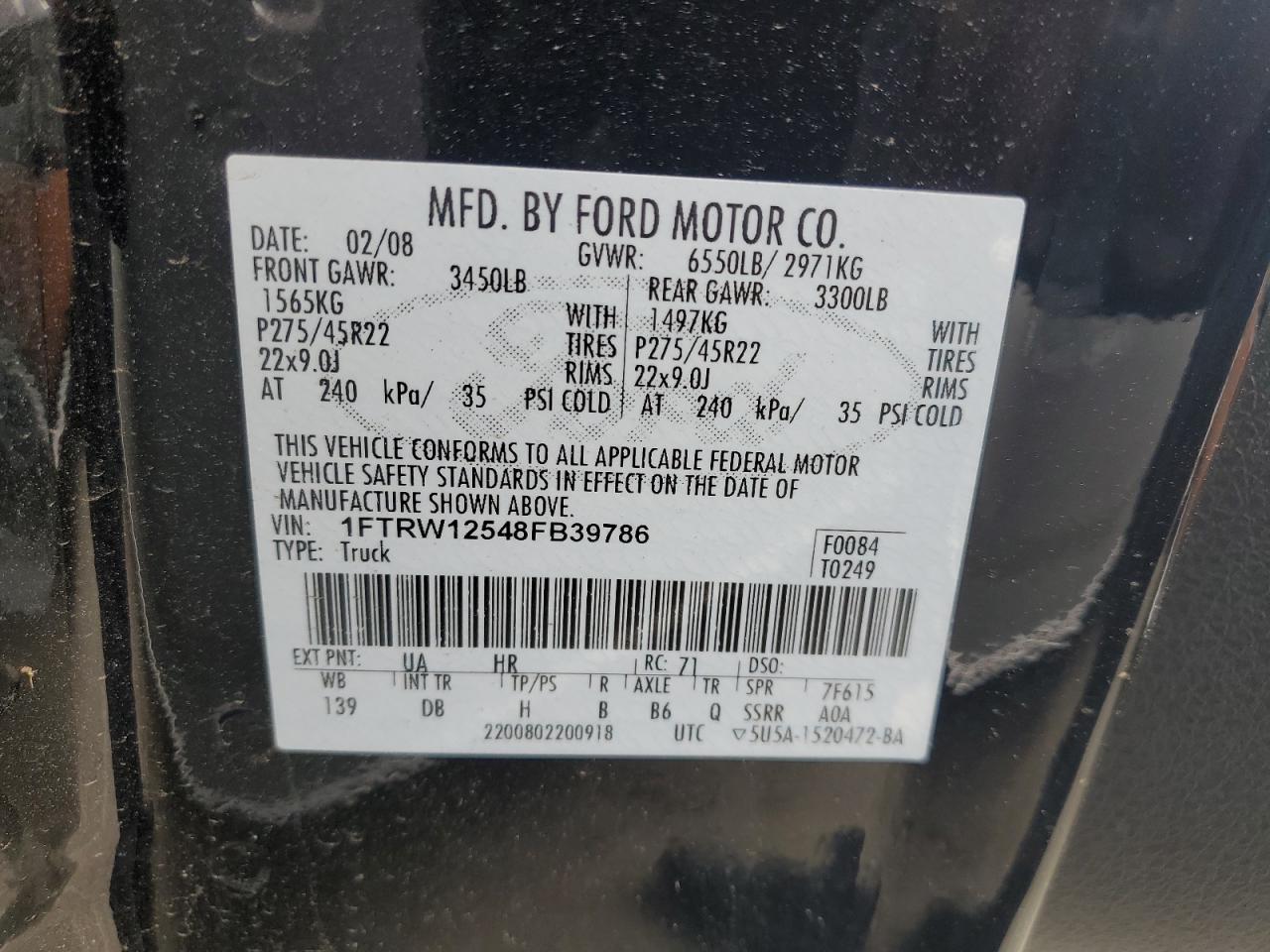 1FTRW12548FB39786 2008 Ford F150 Supercrew