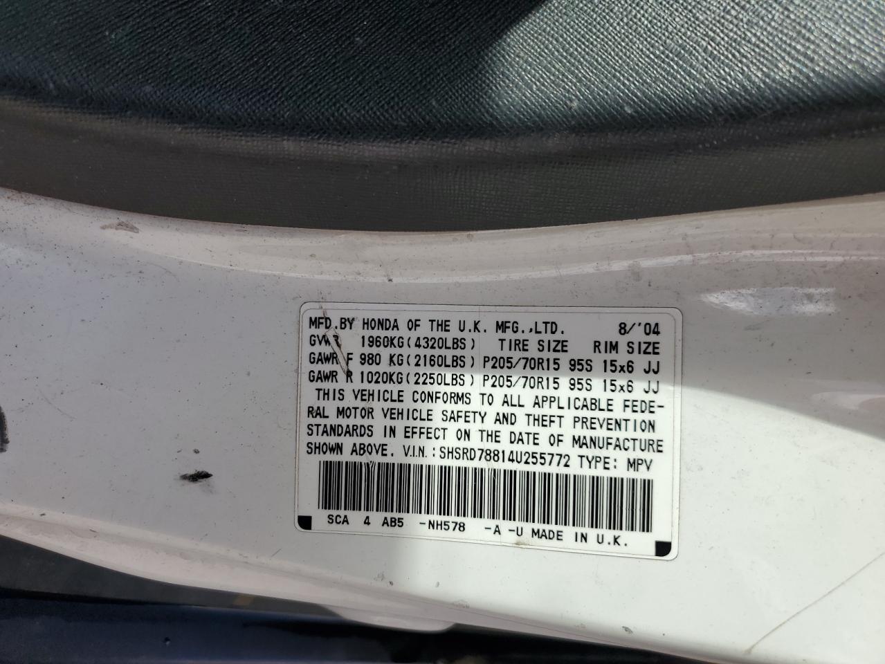 SHSRD78814U255772 2004 Honda Cr-V Ex