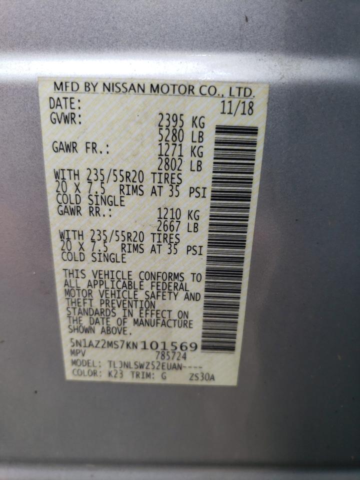 5N1AZ2MS7KN101569 2019 Nissan Murano S