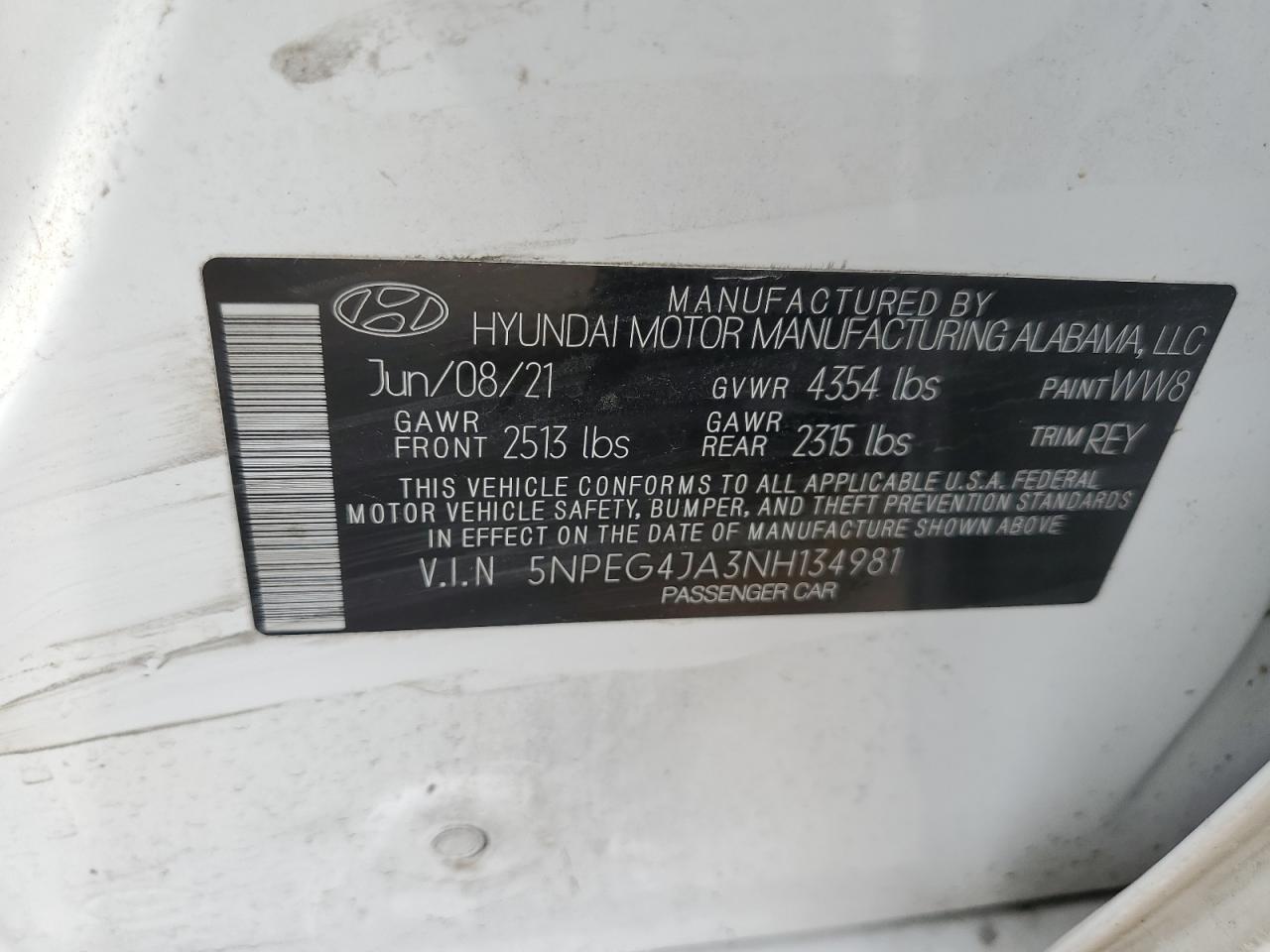 5NPEG4JA3NH134981 2022 Hyundai Sonata Se