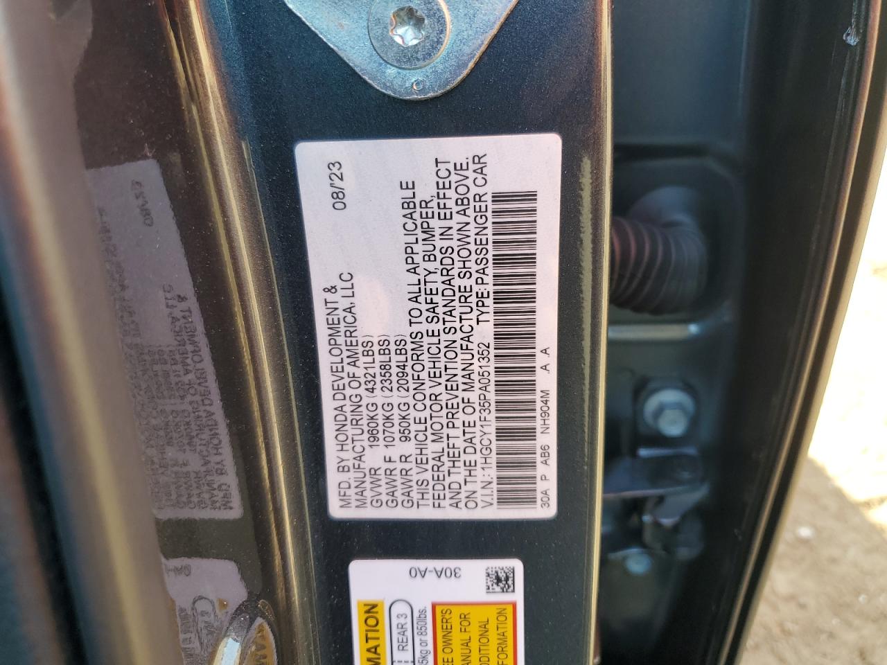 1HGCY1F35PA051352 2023 Honda Accord Ex