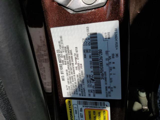 VIN 3FA6P0HD8KR267280 2019 Ford Fusion, SE no.12