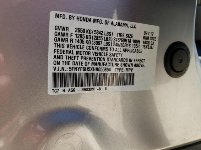 2017 Honda Pilot Exl VIN: 5FNYF6H5XHB055864 Lot: 54654764