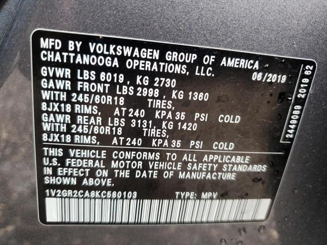 2019 Volkswagen Atlas S VIN: 1V2GR2CA8KC580103 Lot: 55927984