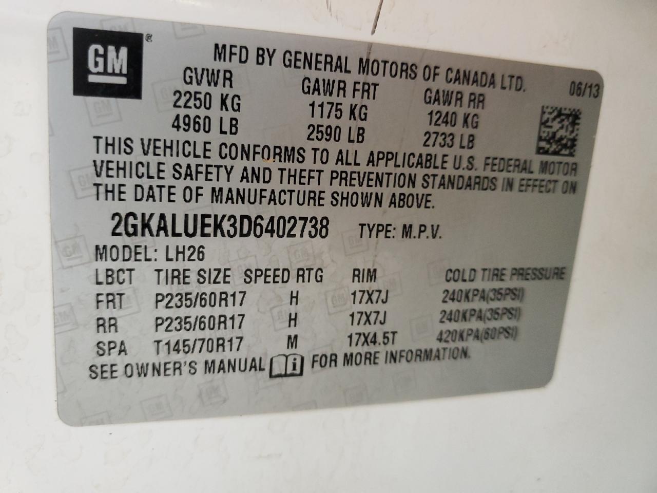 2GKALUEK3D6402738 2013 GMC Terrain Slt