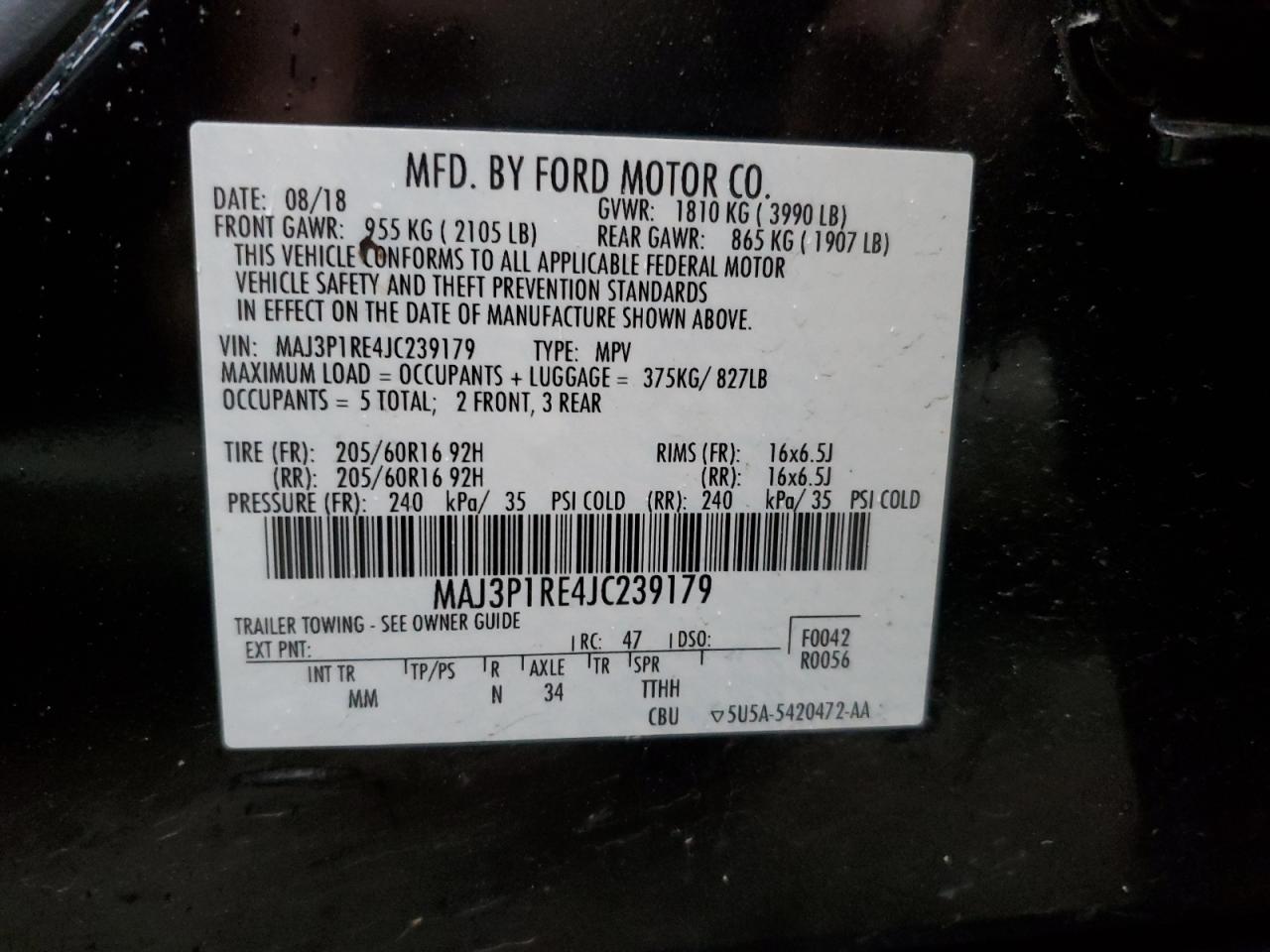 MAJ3P1RE4JC239179 2018 Ford Ecosport S