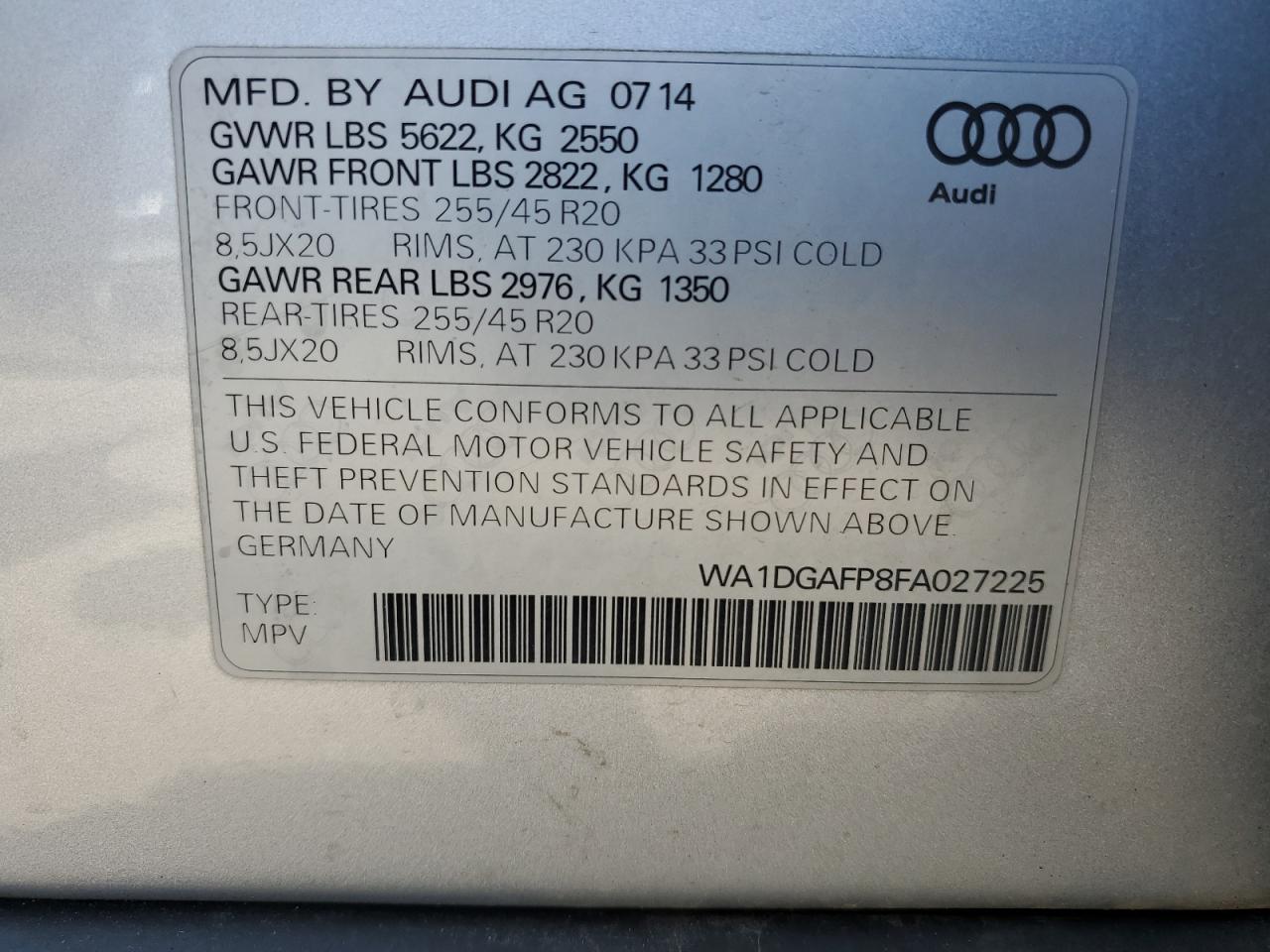 WA1DGAFP8FA027225 2015 Audi Q5 Premium Plus