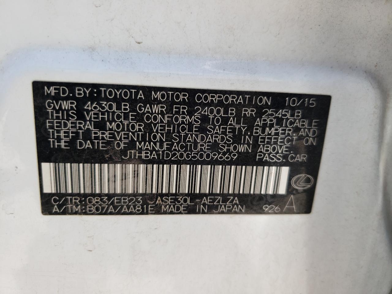 JTHBA1D20G5009669 2016 Lexus Is 200T