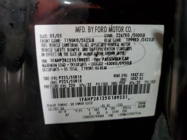 2005 Ford Five Hundred Limited VIN: 1FAHP28125G189231 Lot: 56464124