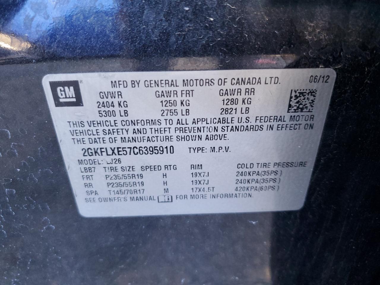 2GKFLXE57C6395910 2012 GMC Terrain Slt