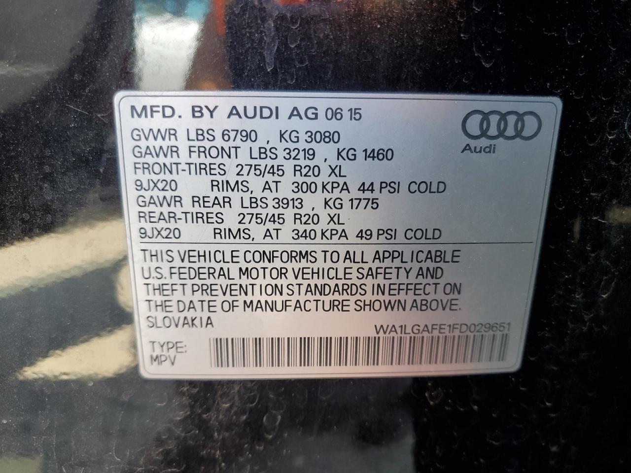 WA1LGAFE1FD029651 2015 Audi Q7 Premium Plus