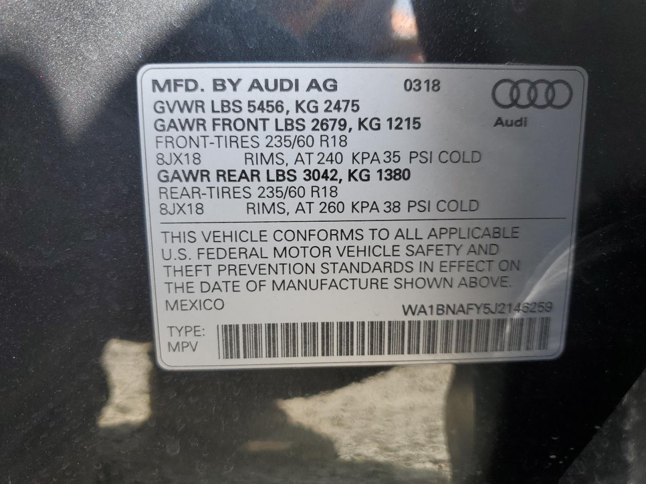 WA1BNAFY5J2146259 2018 Audi Q5 Premium Plus