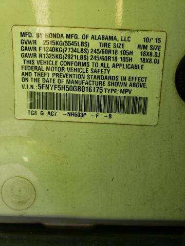 2016 Honda Pilot Exl VIN: 5FNYF5H50GB016175 Lot: 56621314