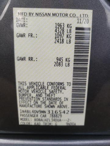 2021 Nissan Altima Sv VIN: 1N4BL4DV9MN316542 Lot: 53699254