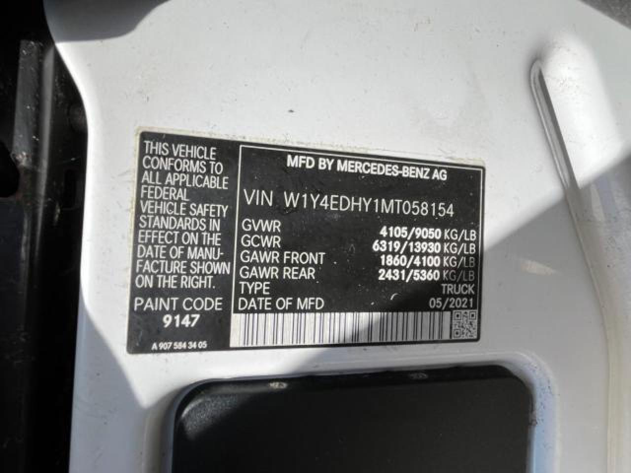 W1Y4EDHY1MT058154 2021 Mercedes-Benz Sprinter 2500