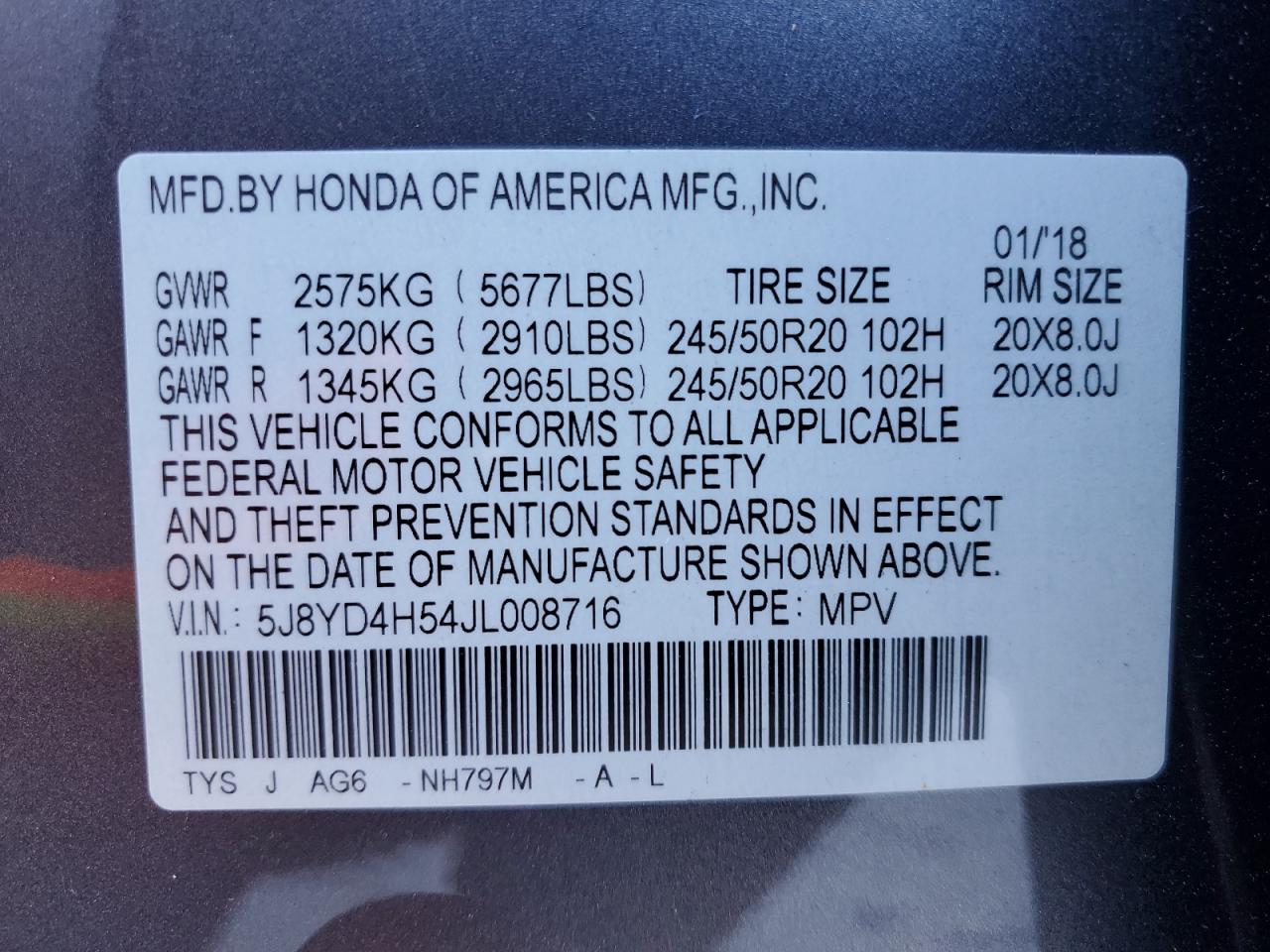 5J8YD4H54JL008716 2018 Acura Mdx Technology