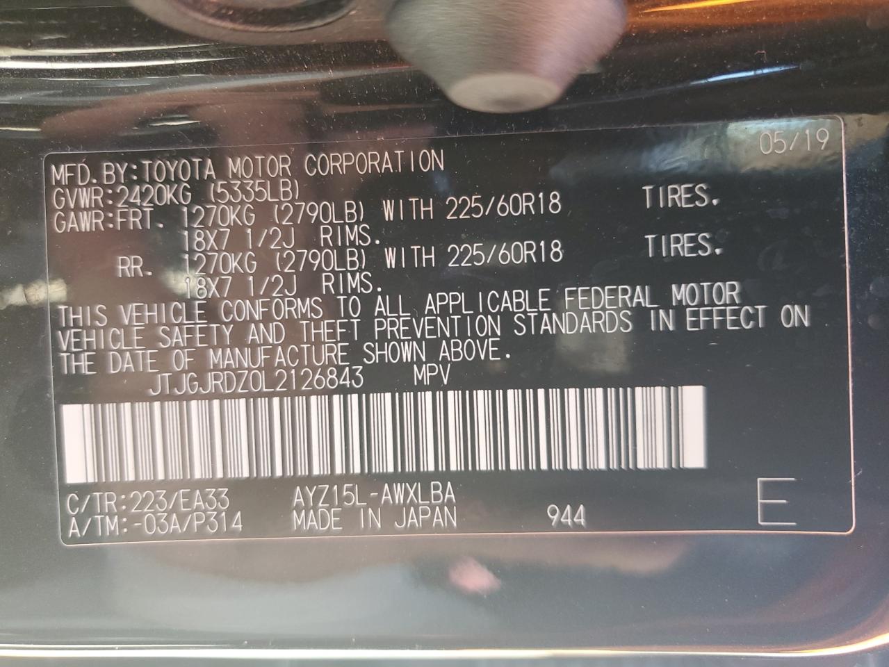 JTJGJRDZ0L2126843 2020 Lexus Nx 300H