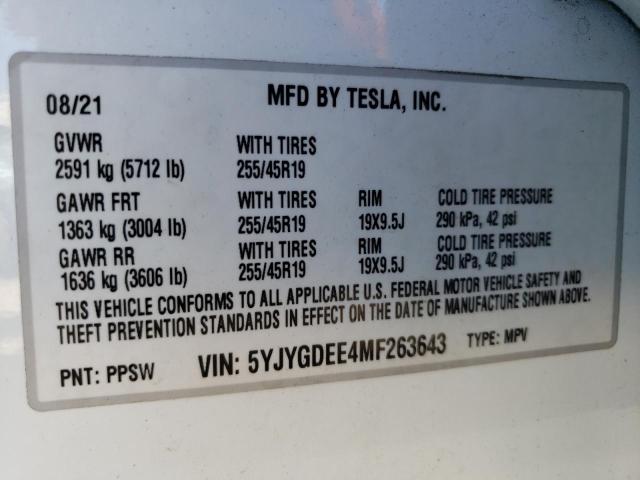 2021 Tesla Model Y VIN: 5YJYGDEE4MF263643 Lot: 55654084