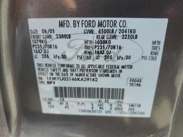 2006 Ford Escape Xlt VIN: 1FMYU03146KA39162 Lot: 53645474