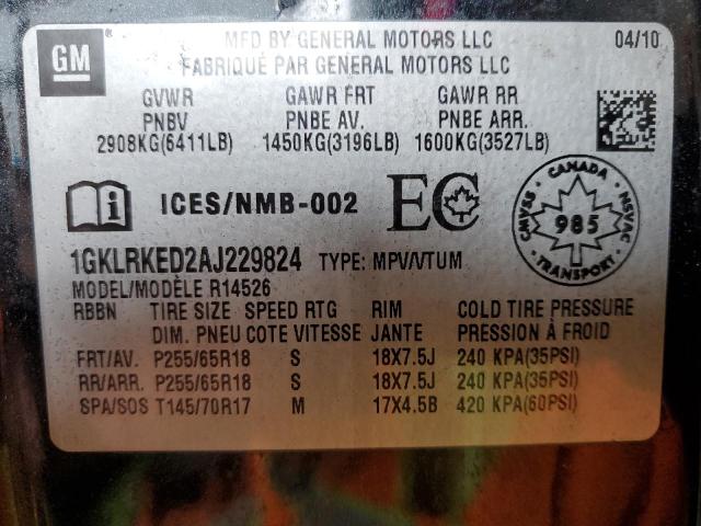 2010 GMC Acadia Sl VIN: 1GKLRKED2AJ229824 Lot: 52665134