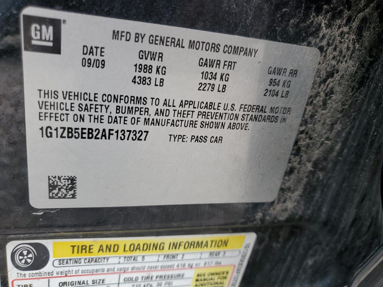 1G1ZB5EB2AF137327 2010 Chevrolet Malibu Ls