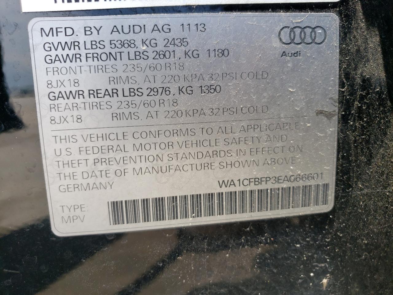 WA1CFBFP3EA066601 2014 Audi Q5 Premium