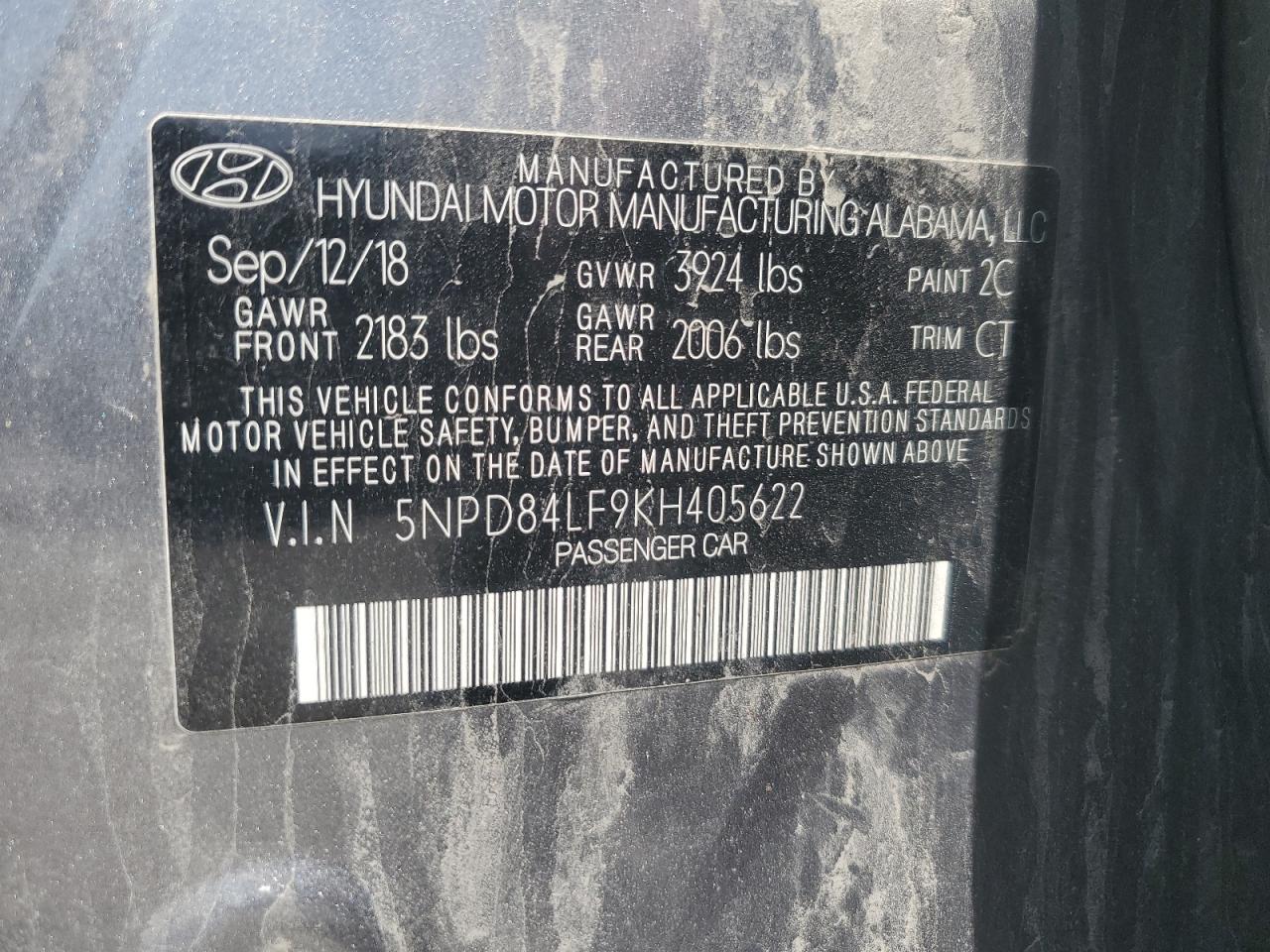 5NPD84LF9KH405622 2019 Hyundai Elantra Sel