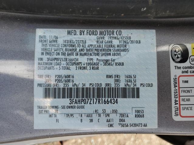 2007 Ford Fusion Se VIN: 3FAHP07Z17R166434 Lot: 53650594