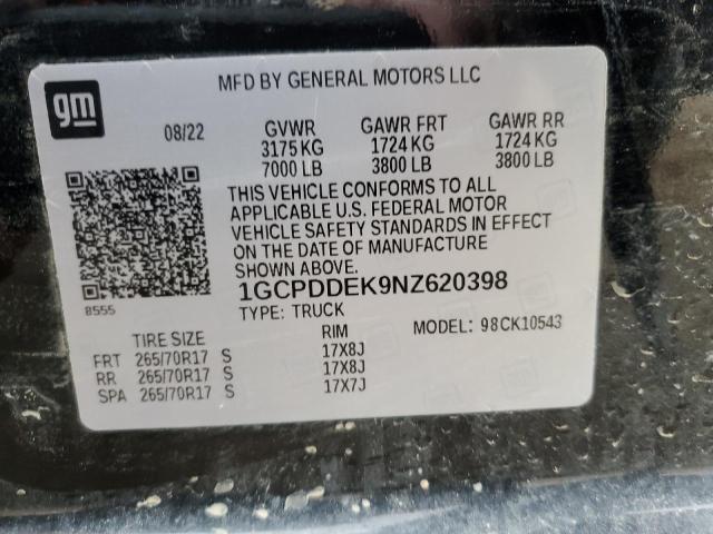 2022 CHEVROLET 1500 - 1GCPDDEK9NZ620398