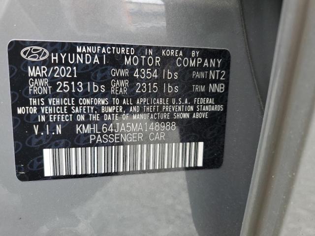 2021 Hyundai Sonata Sel VIN: KMHL64JA5MA148988 Lot: 53679134