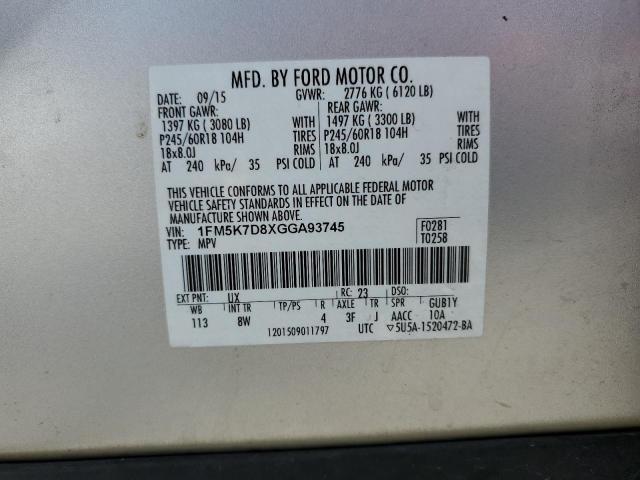 2016 FORD EXPLORER X - 1FM5K7D8XGGA93745