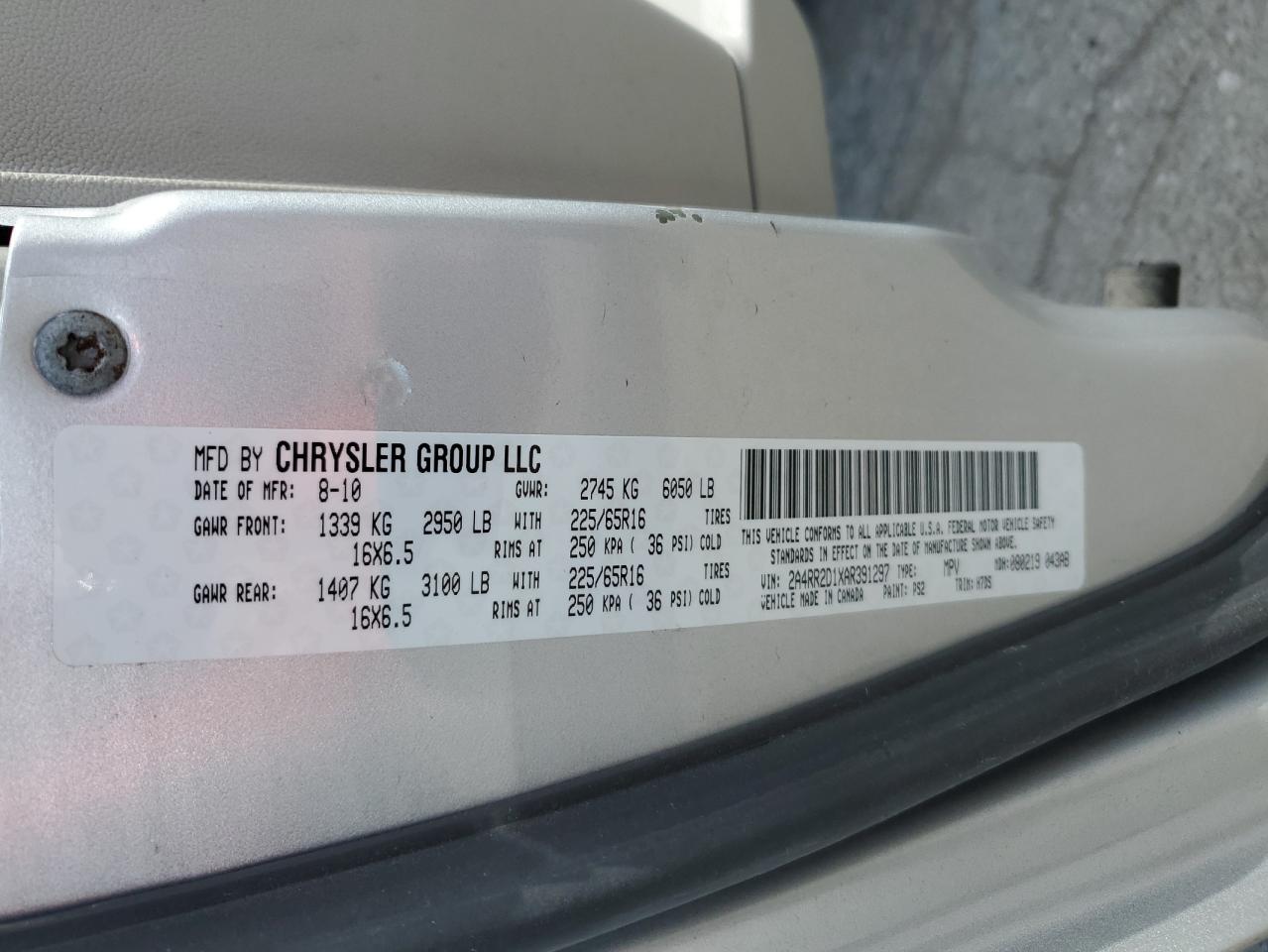 2A4RR2D1XAR391297 2010 Chrysler Town & Country Lx