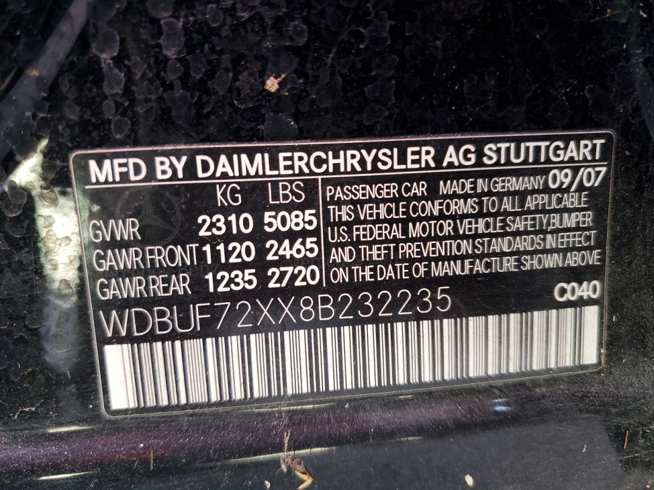 WDBUF72XX8B232235 2008 Mercedes-Benz E 550