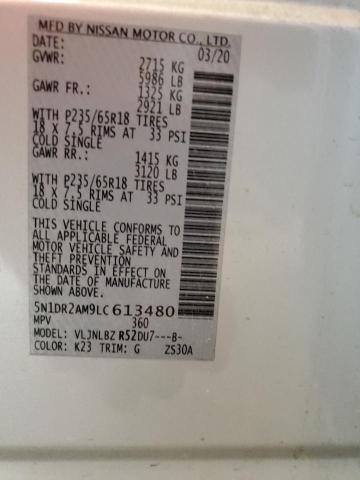 2020 Nissan Pathfinder S VIN: 5N1DR2AM9LC613480 Lot: 55704384