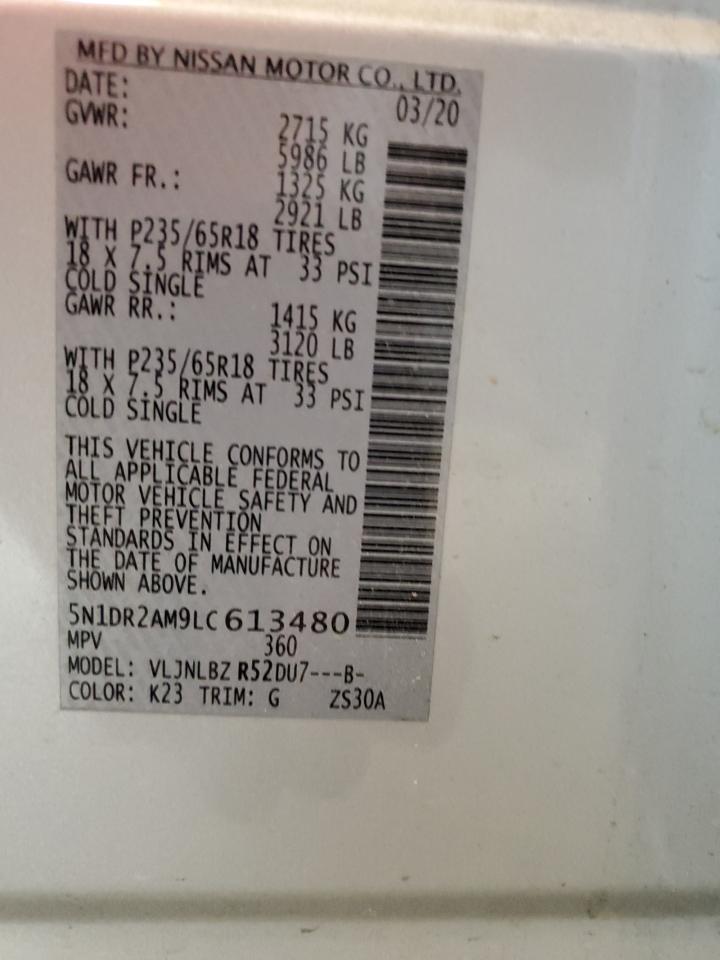 5N1DR2AM9LC613480 2020 Nissan Pathfinder S