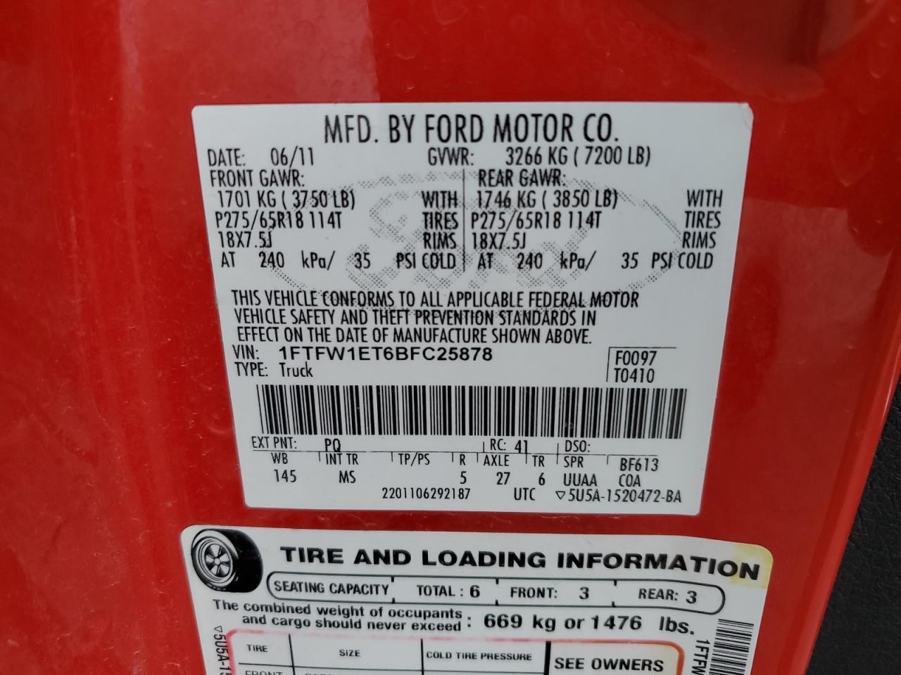 1FTFW1ET6BFC25878 2011 Ford F150 Supercrew