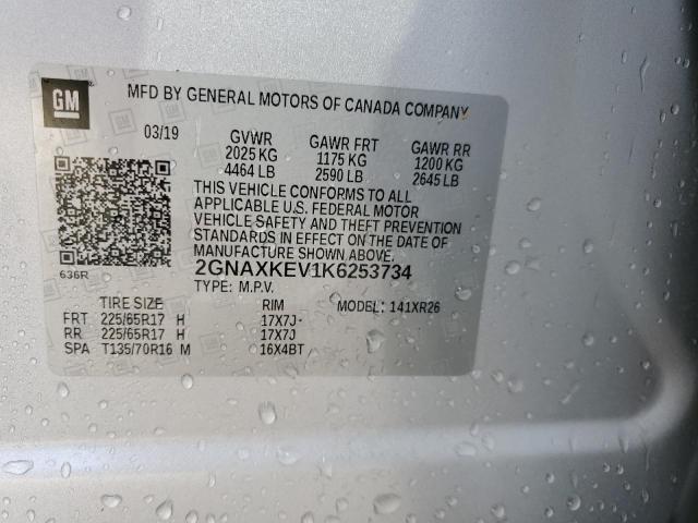 2019 Chevrolet Equinox Lt VIN: 2GNAXKEV1K6253734 Lot: 54426324