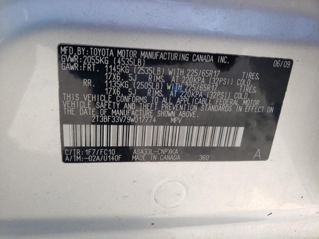 2T3BF33V79W017774 2009 Toyota Rav4