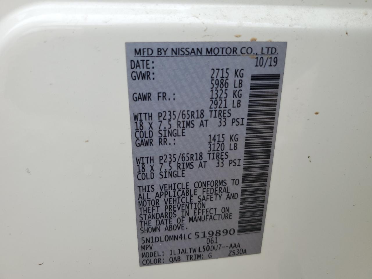 5N1DL0MN4LC519890 2020 Infiniti Qx60 Luxe