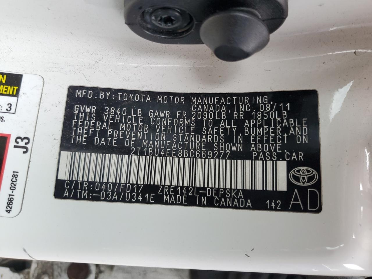 2T1BU4EE8BC669277 2011 Toyota Corolla Base