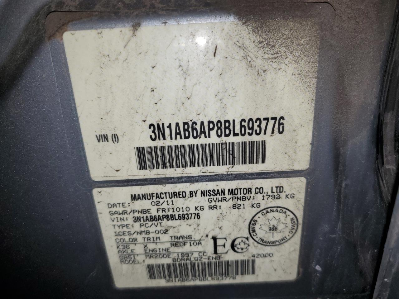 3N1AB6AP8BL693776 2011 Nissan Sentra 2.0