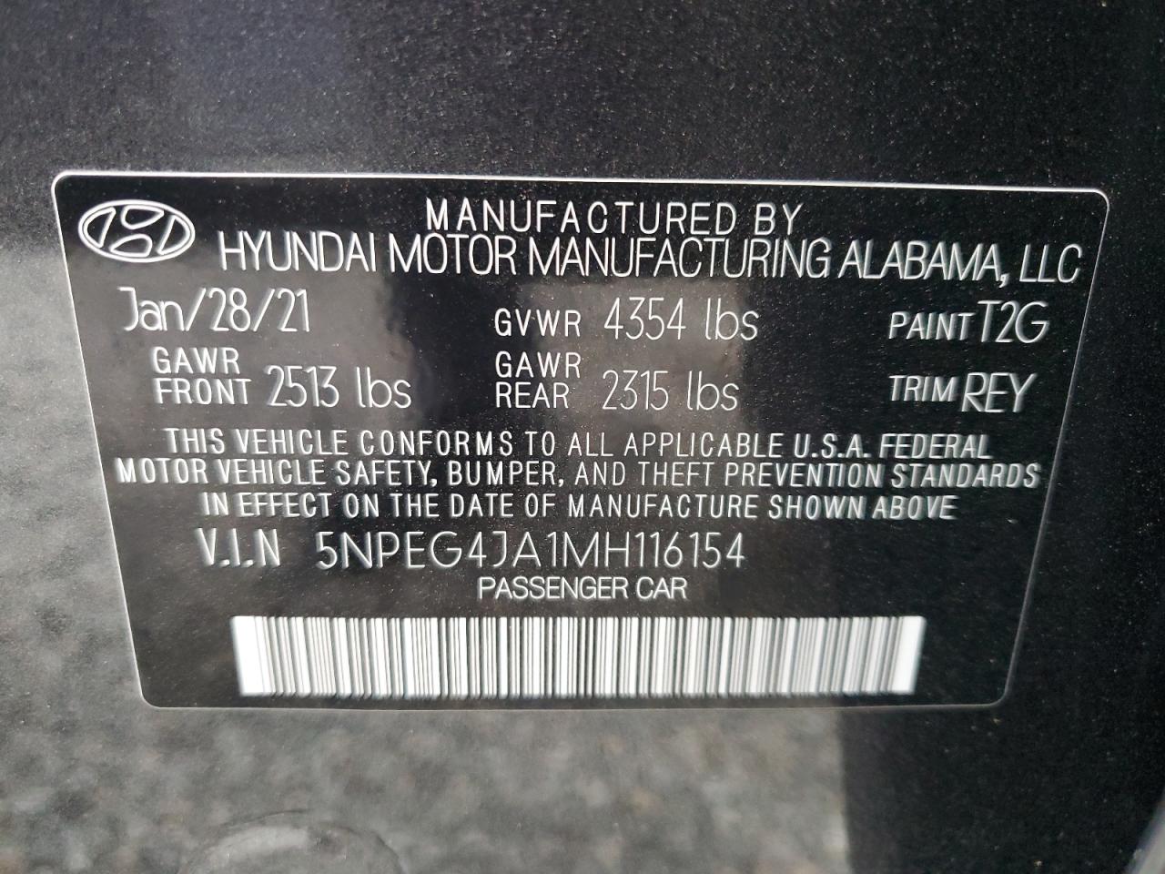 5NPEG4JA1MH116154 2021 Hyundai Sonata Se