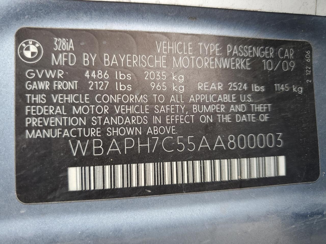 WBAPH7C55AA800003 2010 BMW 328 I