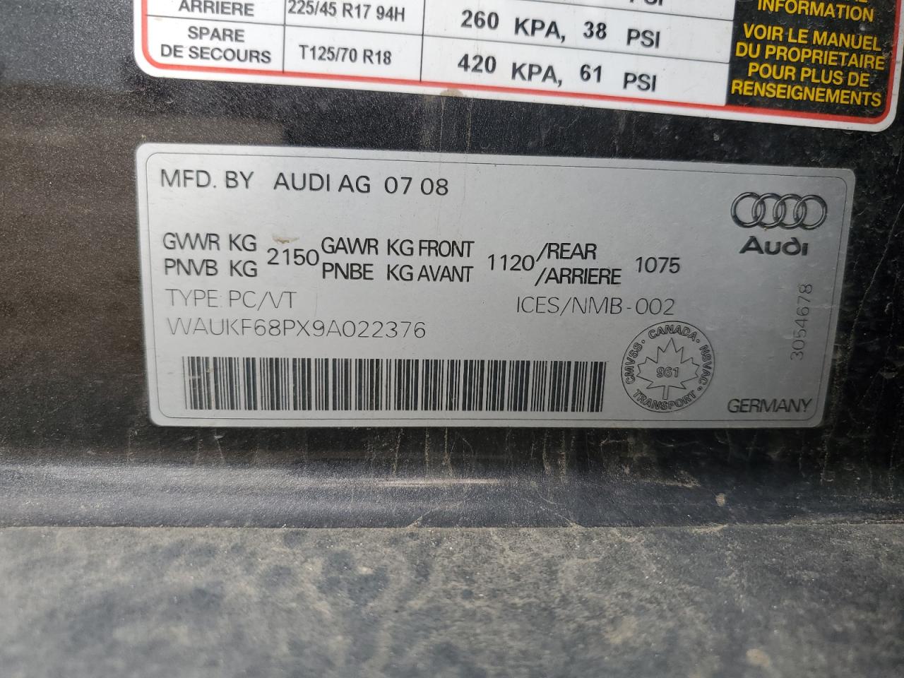 WAUKF68PX9A022376 2009 Audi A3 2.0T Quattro