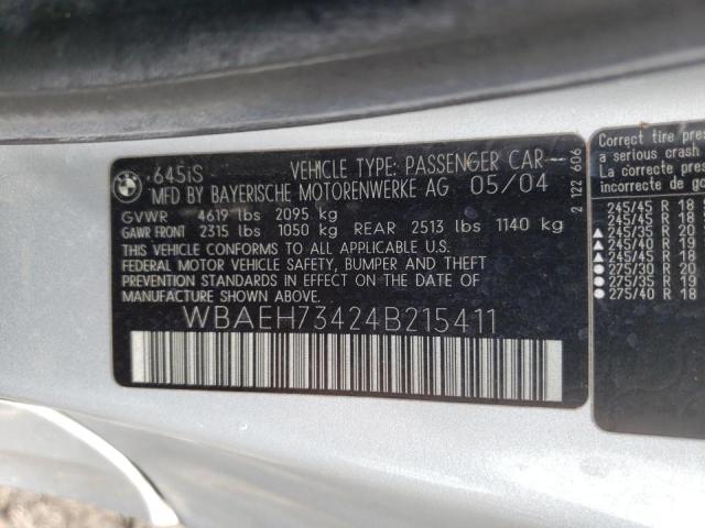 WBAEH73424B215411 2004 BMW 645 Ci Automatic